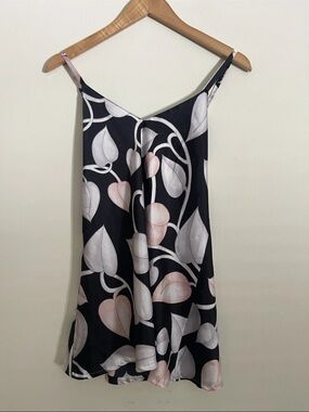 Natori Black Floral Satin Camisole with Soft Pink Accents